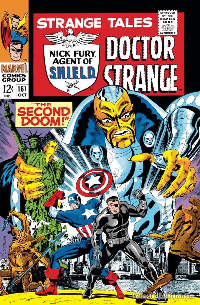 Strange Tales #161 cover; pencils and inks, Jim Steranko; Captain America, Nick Fury, Agent of SHIELD, Yellow Claw, The Second Doom