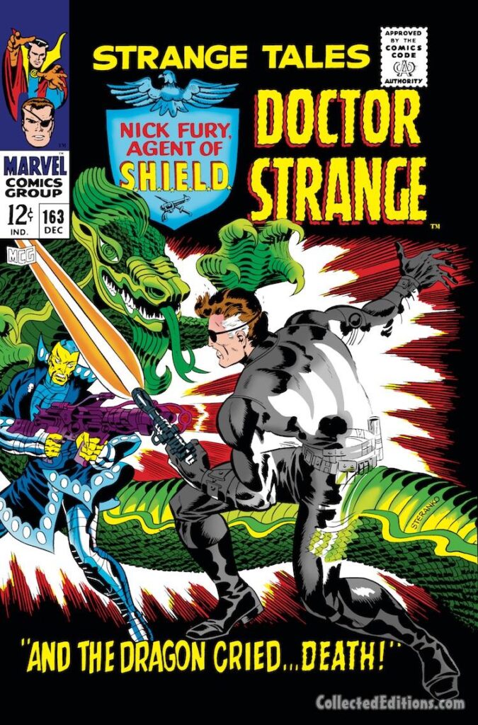 Strange Tales #163 cover; pencils and inks, Jim Steranko; And the Dragon Cried Death, Yellow Claw, Nick Fury Agent of SHIELD, S.H.I.E.L.D.