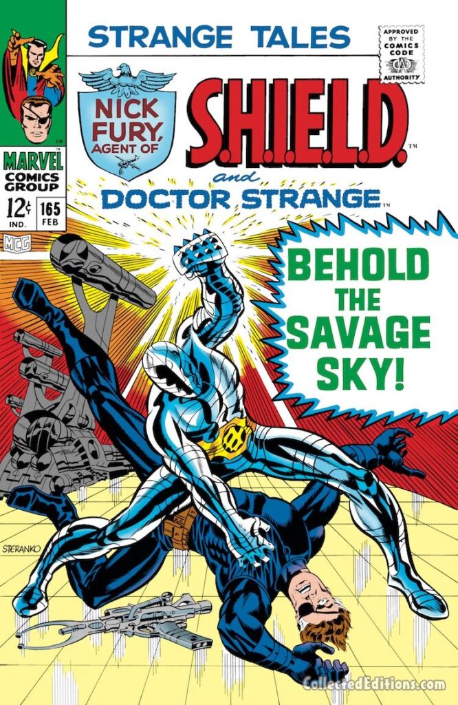 Strange Tales #165 cover; pencils and inks, Jim Steranko; Behold the Savage Sky, Nick Fury, Agent of SHIELD, S.H.I.E.L.D.