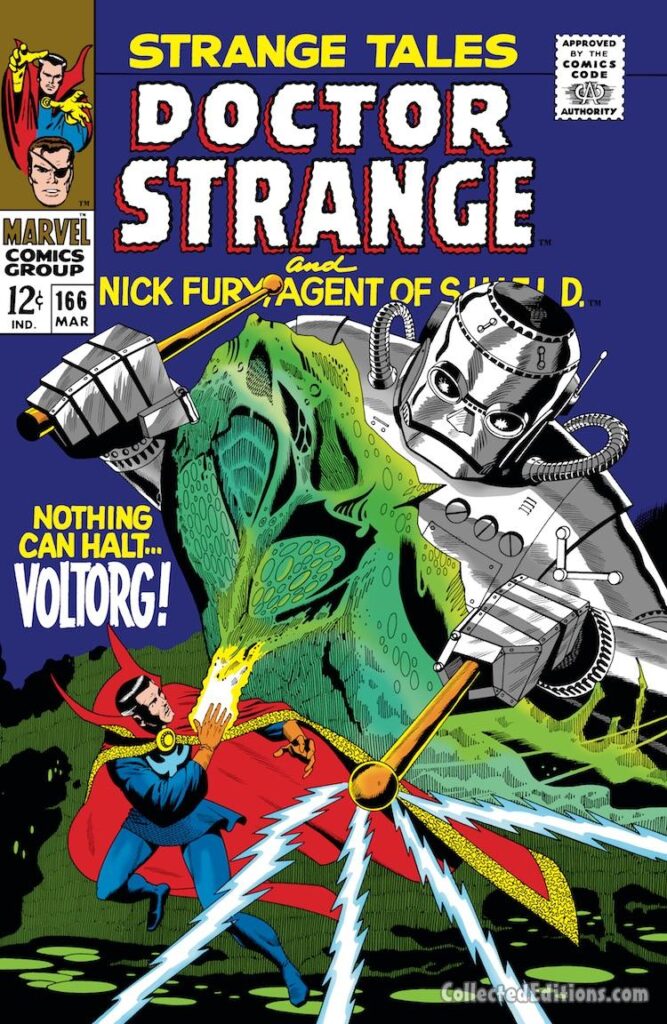 Strange Tales #166 cover; pencils and inks, Dan Adkins; Voltorg, Doctor Strange