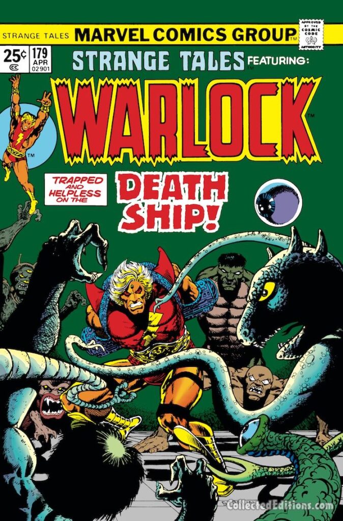Strange Tales #179 cover; pencils and inks, Jim Starlin; Death Ship; Adam Warlock