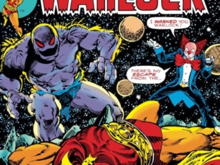 Strange Tales #181 cover; pencils, Jim Starlin; inks, Alan Weiss; Madness Monster, Adam Warlock, 1000 Clowns