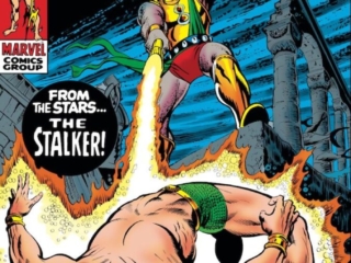 Sub-Mariner #17 cover; pencils, Marie Severin; inks, Mike Esposito; From the Stars, Dynorr the Stalker