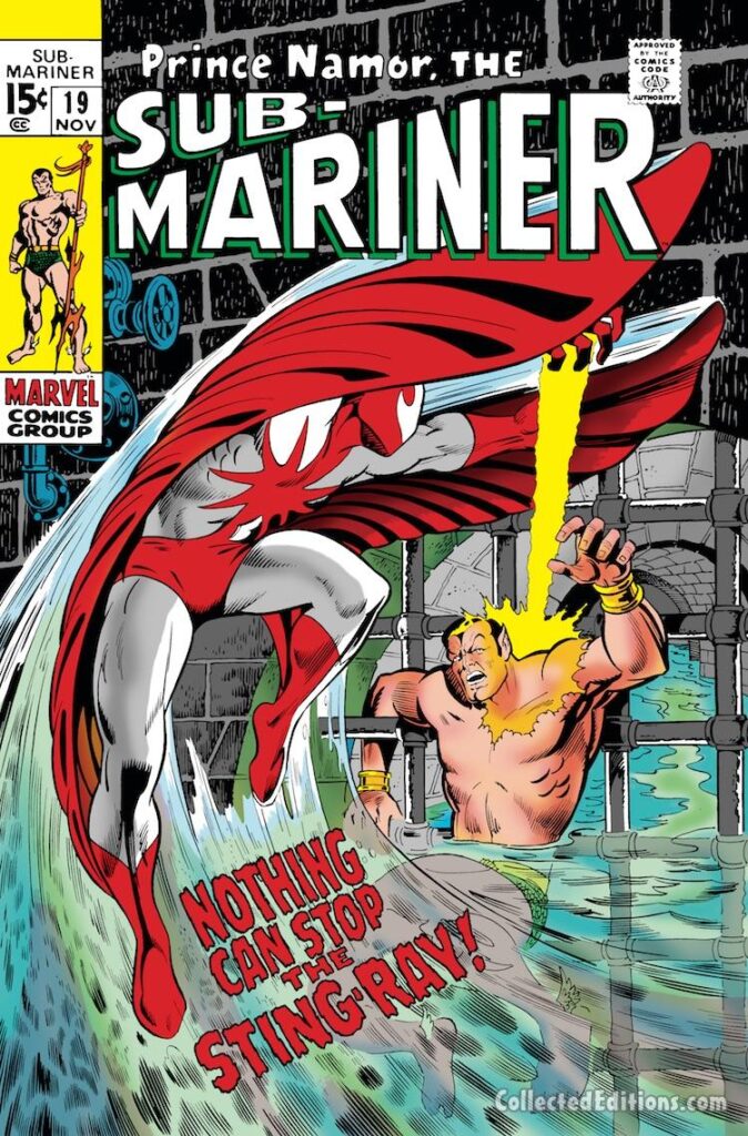 Sub-Mariner #19 cover; pencils, Marie Severin; inks, Johnny Craig; Sting-Ray, Walter Newell, Stingray