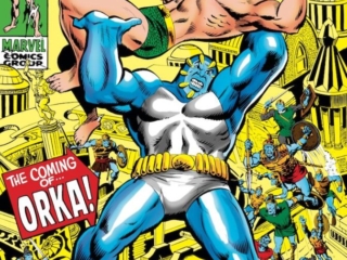 Sub-Mariner #23 cover; pencils, Marie Severin; inks, Mike Esposito; Orka the Human Killer Whale