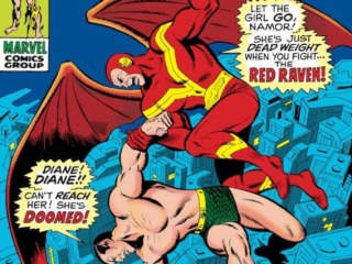Sub-Mariner #26 cover; pencils, Sal Buscema; inks, Mike Esposito; Return of the Red Raven, death of Red Raven