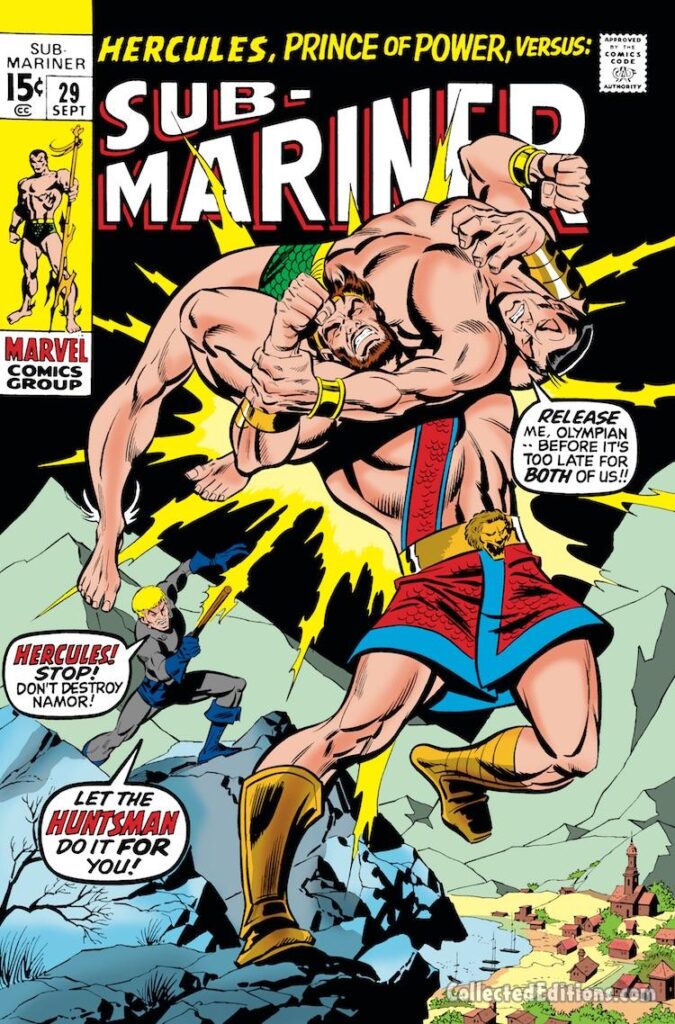 Sub-Mariner #29 cover; pencils, Sal Buscema; inks, uncredited: Hercules, Huntsman, Namor