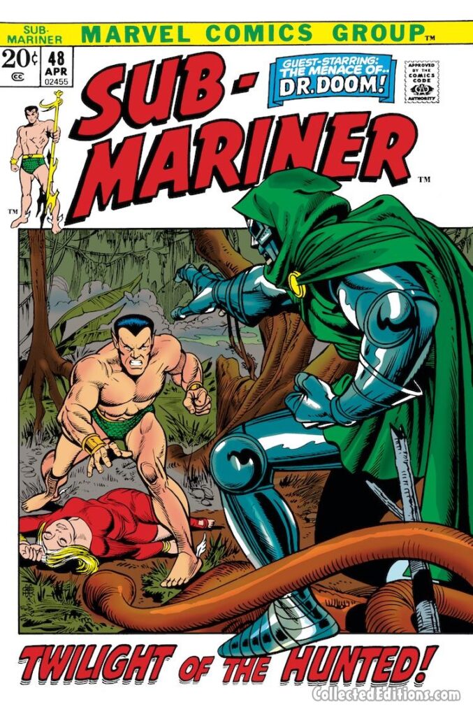 Sub-Mariner #48 cover; pencils, Gil Kane; inks, Bill Everett; Doctor Doom, Namor
