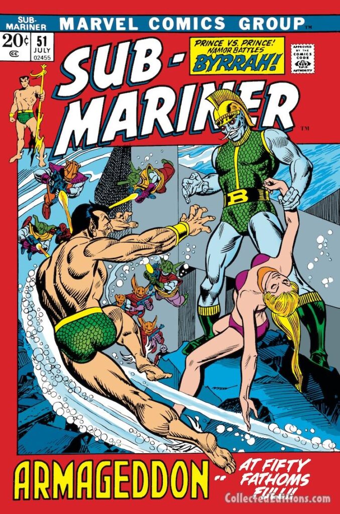 Sub-Mariner #51 cover; pencils, Gil Kane; inks, Frank Giacoia; Armageddon, Byrrah