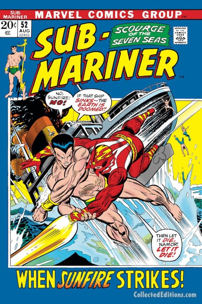 Sub-Mariner #52 cover; pencils, Gil Kane; Sunfire vs. Namor