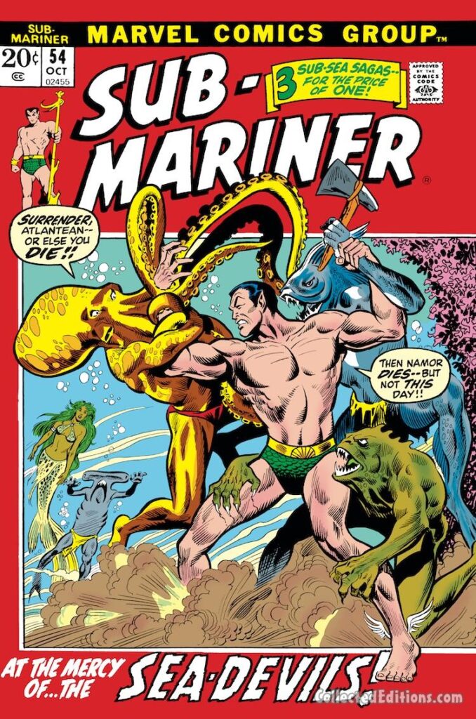 Sub-Mariner #54 cover; pencils, Alan Weiss; inks, Frank Giacoia, Sea-Devils