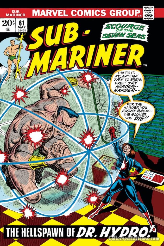 Sub-Mariner #61 cover; layouts, John Romita Sr.; pencils and inks, Bill Everett; Dr. Hydro, Namor