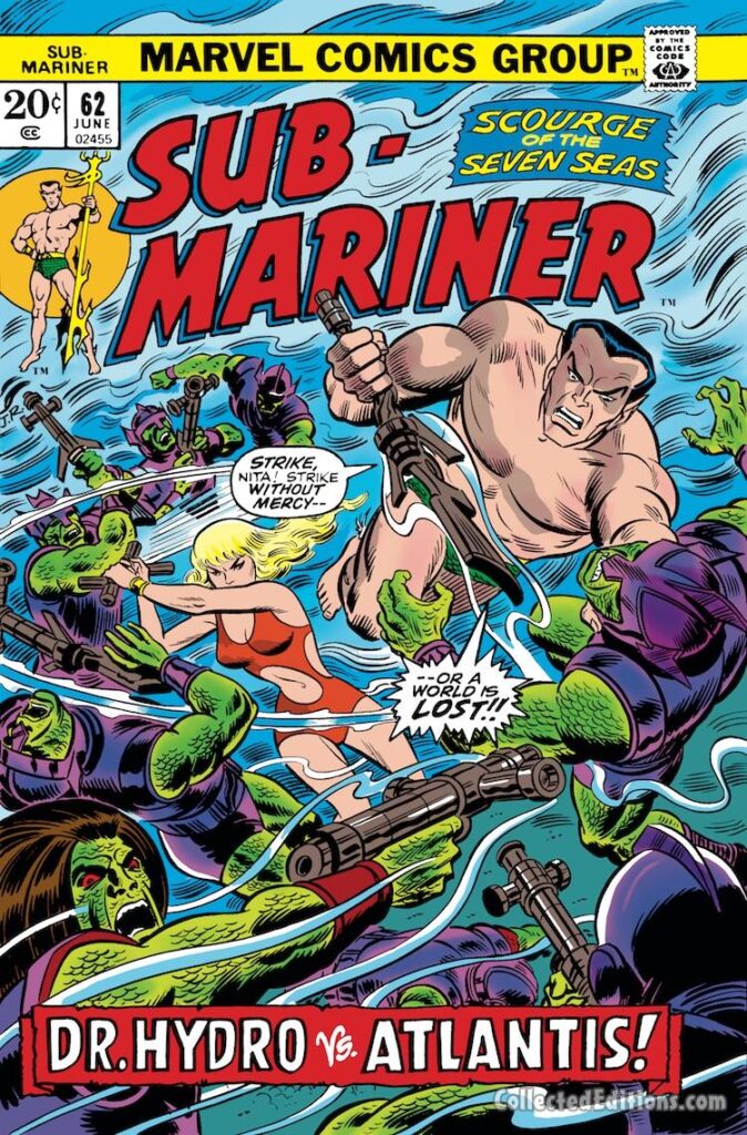 Sub-Mariner #62 cover; pencils and inks, John Romita Sr., Namorita, Namor, Dr. Hydro vs. Atlantis