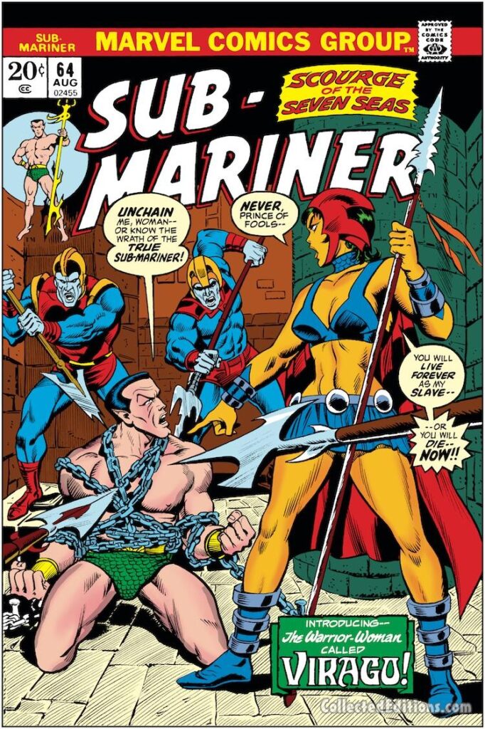 Sub-Mariner #64 cover; pencils, Rich Buckler; inks, Bill Everett; alterations, John Romita Sr.; Virago