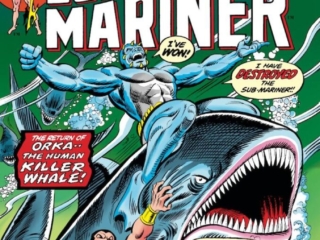 Sub-Mariner #66 cover; pencils, Gil Kane; inks, Mike Esposito; alterations, John Romita Sr.; Prince Namor the Savage, Orka the Human Killer Whale