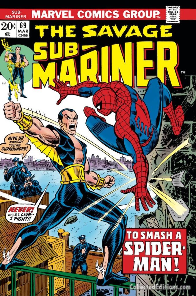 Sub-Mariner #69 cover; pencils and inks, John Romita Sr.; Spider-Man
