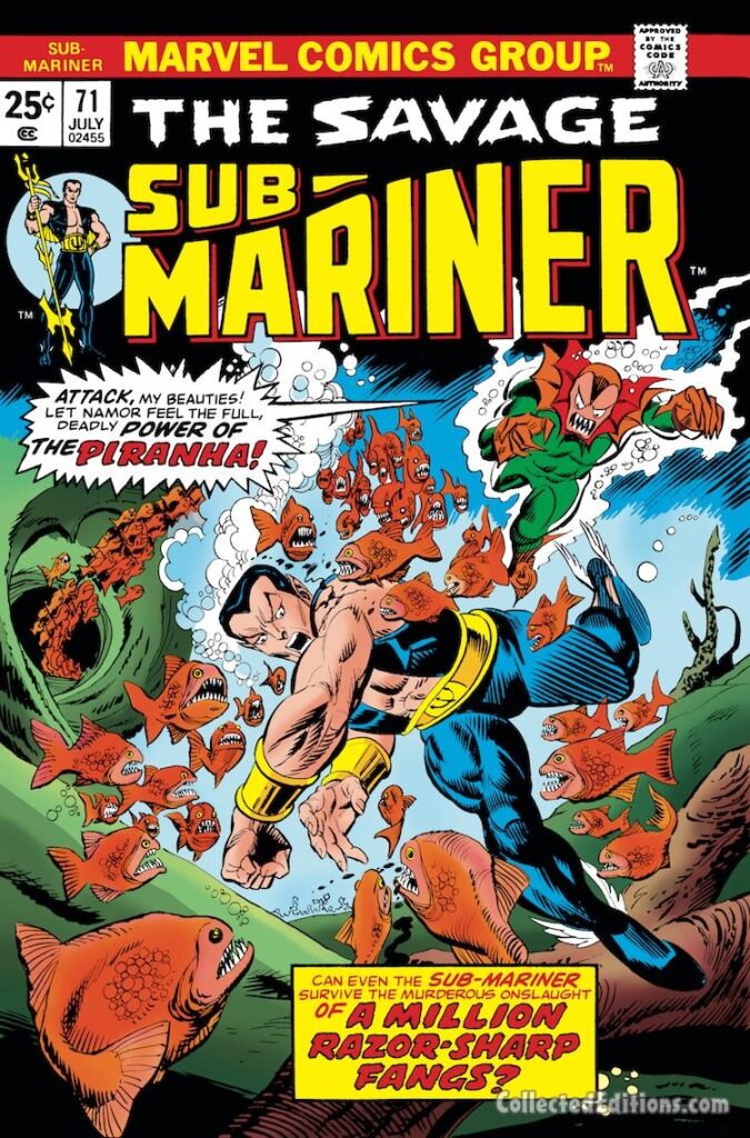 Sub-Mariner #71 cover; pencils, Gil Kane; inks, Mike Esposito; The Piranha