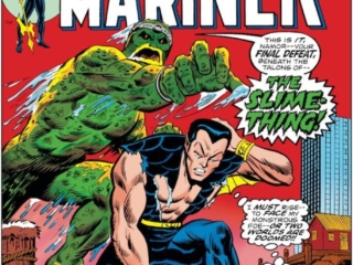 Sub-Mariner #72 cover; pencils, Larry Lieber; inks, uncredited; alterations, John Romita Sr.  ; The Slime-Thing