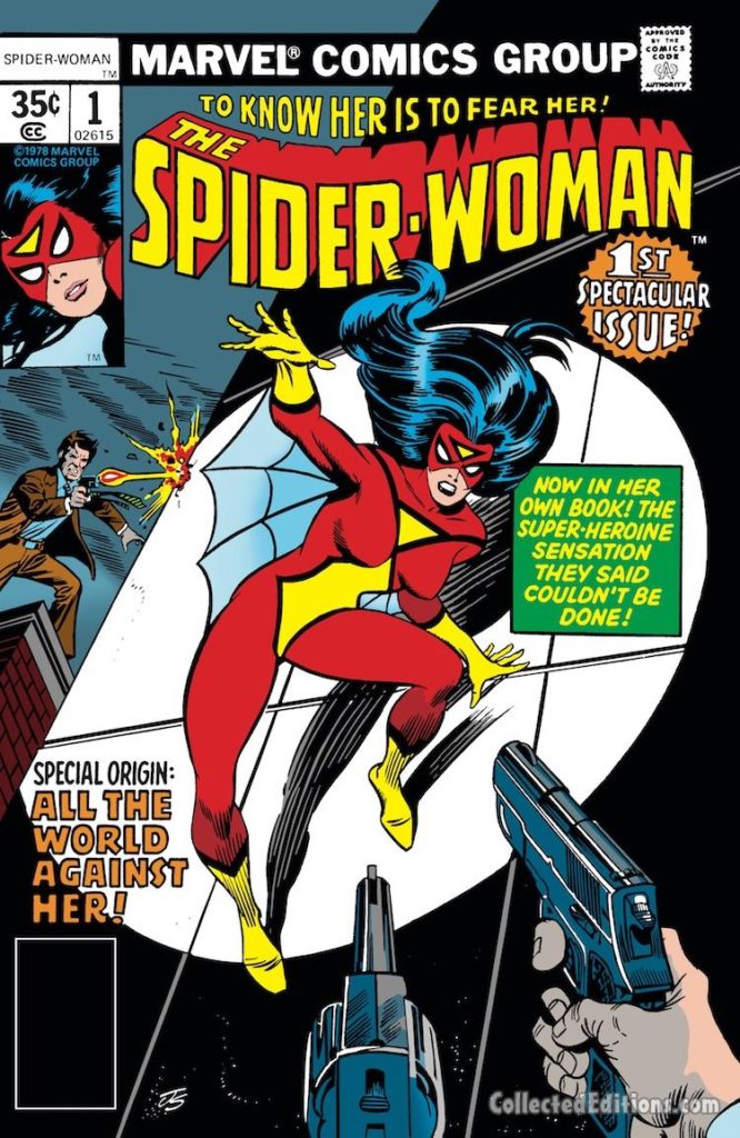 Spider-Woman #1 cover; pencils and inks, Joe Sinnott; Jessica Drew first issue