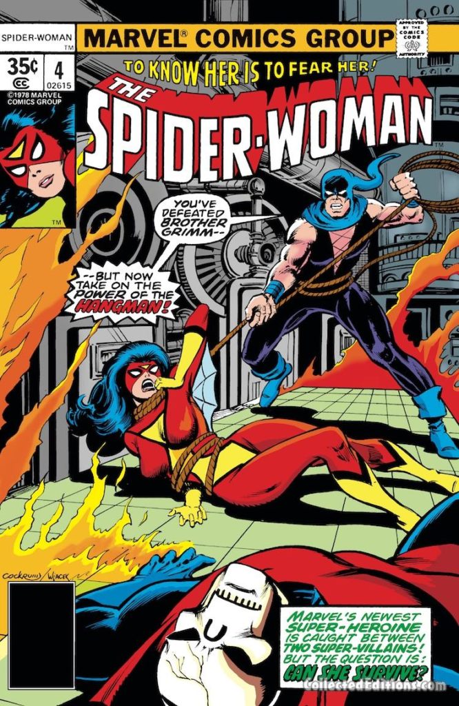 Spider-Woman #4 cover; pencils, Dave Cockrum; inks, Bob Wiacek; Hangman