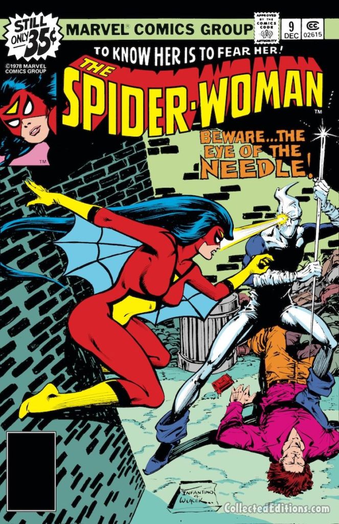 Spider-Woman #9 cover; pencils, Carmine Infantino; The Needle