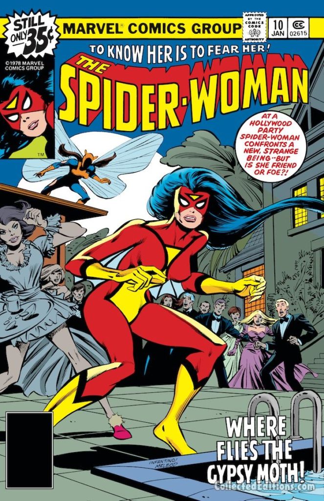 Spider-Woman #10 cover; pencils, Carmine Infantino; Gypsy Moth