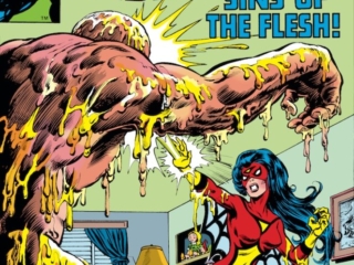 Spider-Woman #18 cover; pencils, Bob Budiansky; inks, Tom Palmer