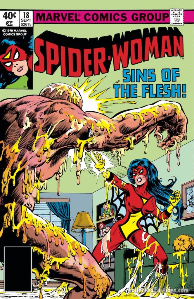 Spider-Woman #18 cover; pencils, Bob Budiansky; inks, Tom Palmer