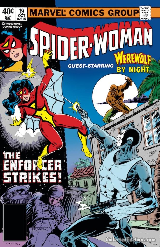 Spider-Woman #19 cover; pencils and inks, Bob Layton; Werewolf by Night/The Enforcer