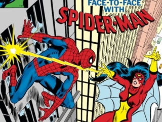 Spider-Woman #20 cover; pencils, Frank Springer; Spider-Man