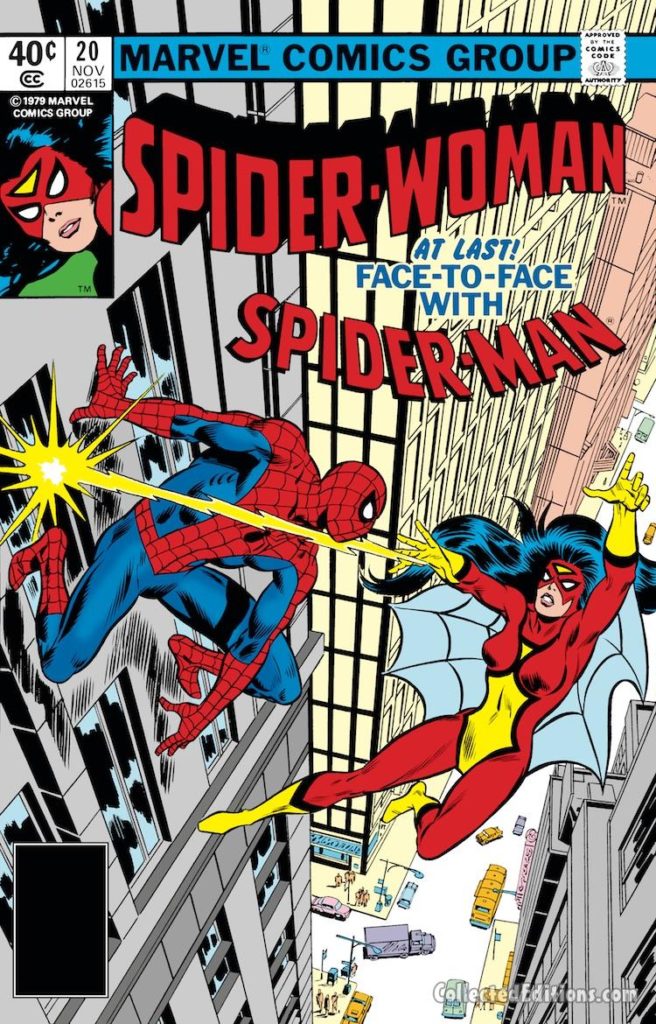 Spider-Woman #20 cover; pencils, Frank Springer; Spider-Man