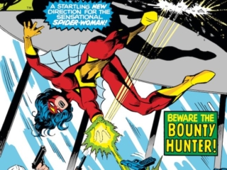 Spider-Woman #21 cover; pencils, Marie Severin; inks, John Tartaglione