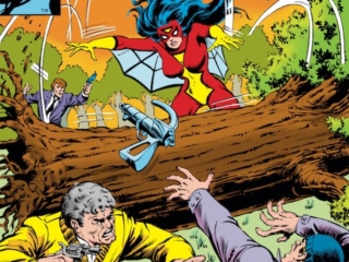Spider-Woman #24 cover; pencils, Bob Budiansky; inks, Joe Rubinstein