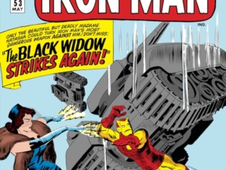 Tales of Suspense #53 cover; pencils, Jack Kirby; inks, Sol Brodsky; The Power of Iron Man; The Black Widow Strikes, Madame Natasha Romanoff, The Origin of the Watcher