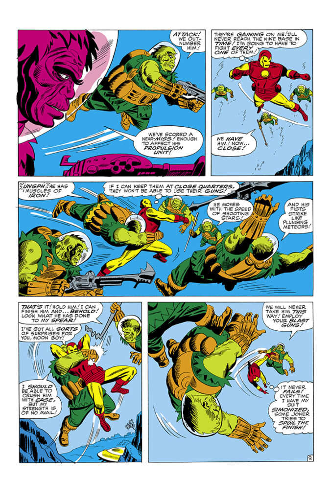 Tales of Suspense #68. Iron Man in “If a Man Be Mad!”, pg. 9; pencils, Don Heck; inks, Mike Esposito