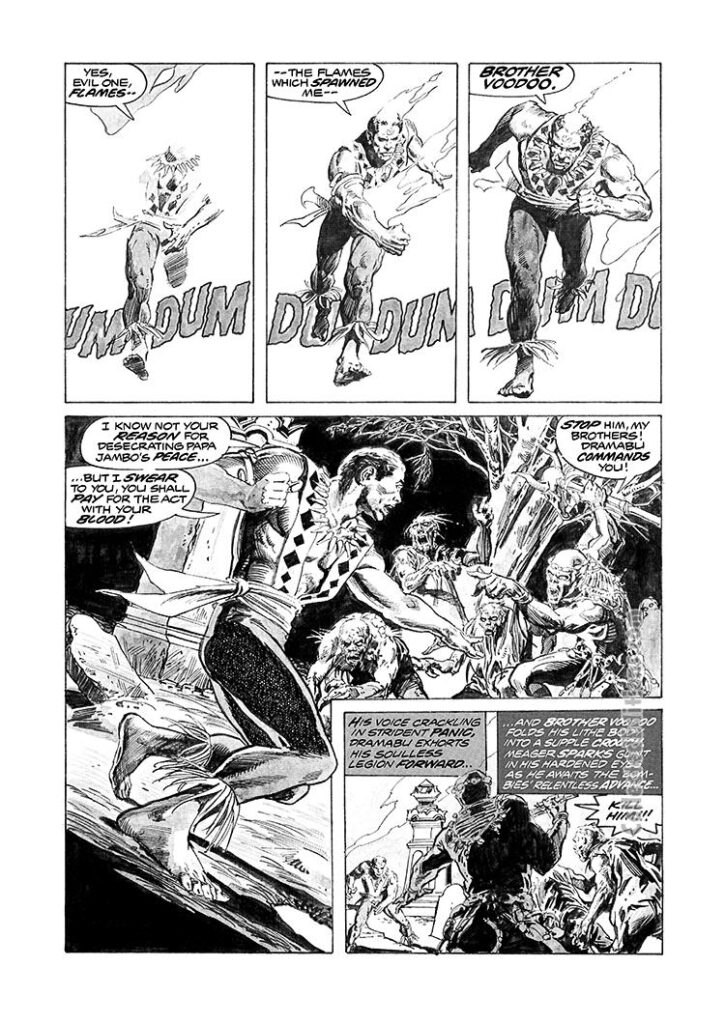 Tales of the Zombie #10. "The Resurrection of Papa Jambo," pg. 16; pencils and inks, Tony DeZuniga; Brother Voodoo, Dramabu