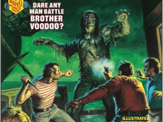 Tales of the Zombie #10 cover; painting by Earl Norem; Simon Garth, Dare Any Man Battle Brother Voodoo, Black Magic, painted cover art, Marvel Monster Group