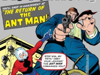 Tales to Astonish #35 cover; pencils, Jack Kirby; inks, Dick Ayers; first appearance of Ant-Man costume, super-hero, The Return, Hank Pym