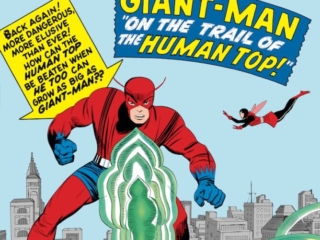 Tales to Astonish #55 cover; pencils, Jack Kirby; inks, Sol Brodsky; Giant-Man on the Trail of the Human Top; The Wonderful wasp