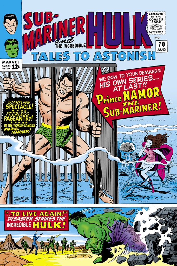 Tales to Astonish #70 cover; pencils, Jack Kirby; inks, Mike Esposito; Sub-Mariner, the Hulk, To Live Again, Lady Dorma, Namor