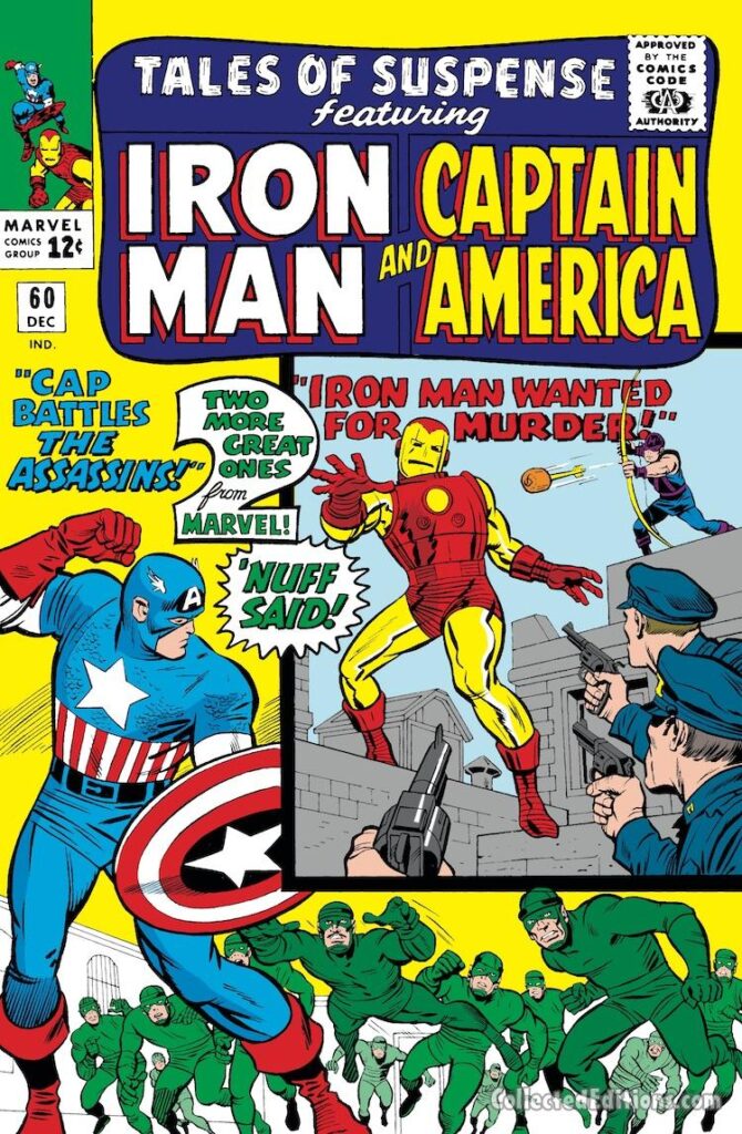 Tales of Suspense #60 cover; pencils, Jack Kirby; inks, Chic Stone; Cap Battles the Assassins, Captain America, Iron Man