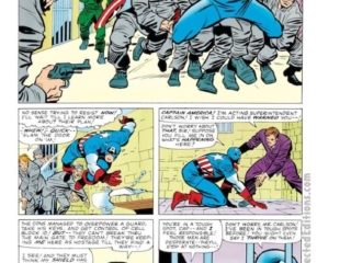 Tales of Suspense #62, pg. 4; pencils, Jack Kirby; inks, Chic Stone; Captain America, Superindent Carlson, Prison riot