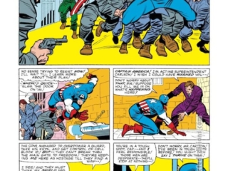 Tales of Suspense #62, pg. 4; pencils, Jack Kirby; inks, Chic Stone; Captain America, Cell-Block riot, prisoners