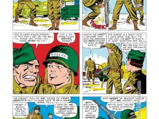 Tales of Suspense #63, pg. 7; pencils, Jack Kirby; inks, Frank Giacoia; Sgt. Duffy, Captain America, Private Steve Rogers, Bucky Barnes, flashback, World War II, boot camp