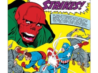 Tales of Suspense #65, pg. 1; pencils, Jack Kirby; inks, Chic Stone; The Red Skull Strikes, splash page, Stan Lee, Captain America, Bucky Barnes