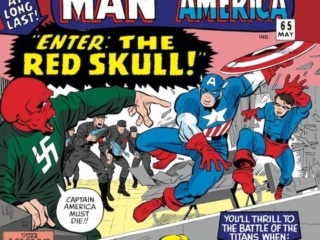 Tales of Suspense #65 cover; pencils, Jack Kirby; inks, Chic Stone; Enter The Red Skull, Captain America, Bucky Barnes, World War II, Silver Age retellings