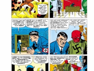Tales of Suspense #67, pg. 5; pencils, Jack Kirby; inks, Frank Giacoia; Red Skull, Captain America, Adolf Hitler, swastika, Nazi, Germany