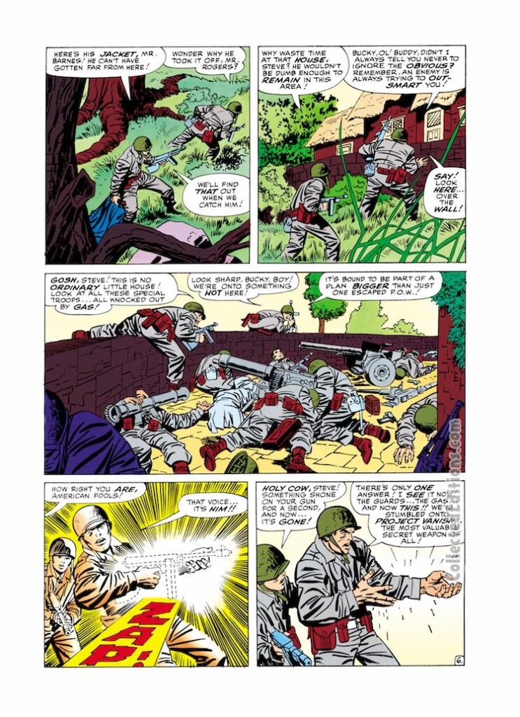 Tales of Suspense #68, pg. 6; pencils, Jack Kirby; inks, Frank Giacoia; Captain America, Steve Rogers