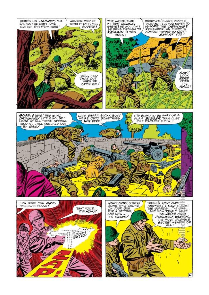 Tales of Suspense #68, pg. 6; pencils, Jack Kirby; inks, Frank Giacoia; Captain America, World War II
