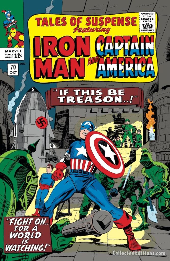 Tales of Suspense #70 cover; pencils, Jack Kirby; inks, Mike Esposito; If This Be Treason, Captain America, Nazi rocket,